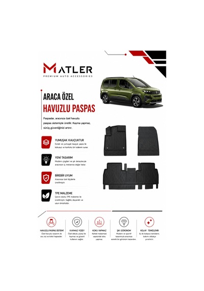 Peugeot Rifter 2020 Model 4d Ekstra Havuzlu Paspas