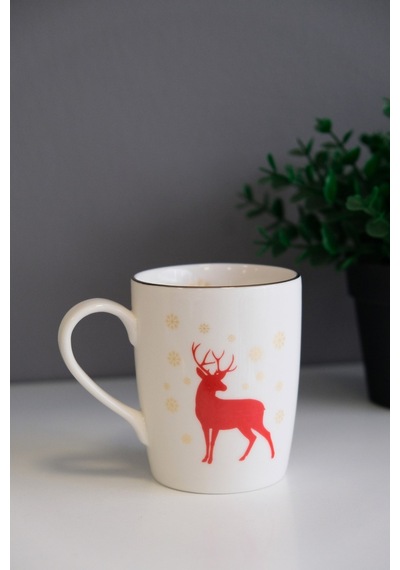 Tabak Evi Porselen Altın Yaldızlı Geyik Kulplu Mug Kupa 9cm 220ml Tekli Çok Renkli