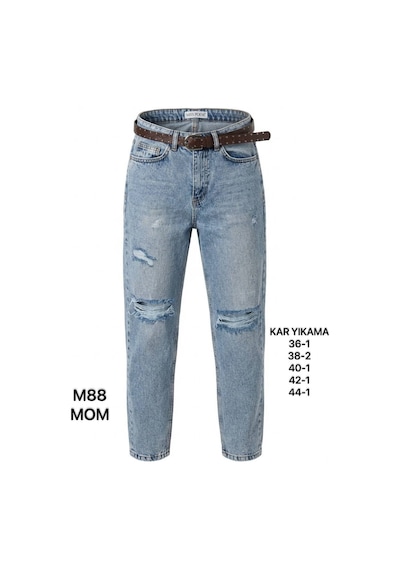 Miss Poem Kadın Buz Mavi Yırtık Detaylı Mom Jean Pantolon