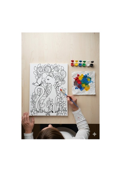 25x35 Resimli Tuval Boyama Seti- Kedi2-6 Renk Akrilik Boya Ve 2 F