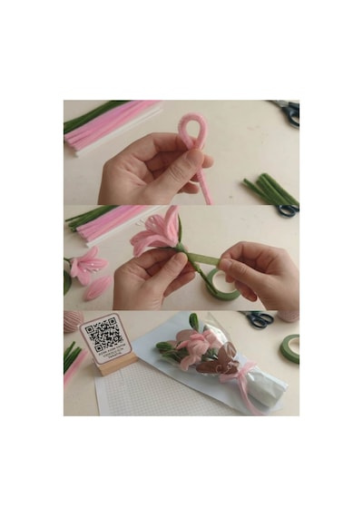 Pembe Lilyum Buketi Kendin Yap Dıy Kiti 65 Adet Şönil İçerir Hobi Ve Hediye Seti