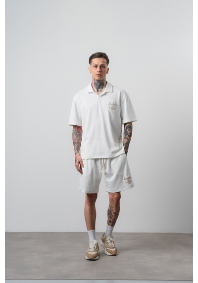 Erkek La Dolce Vita Yazılı Regular Fit T-shirt Şort Takım Ekru