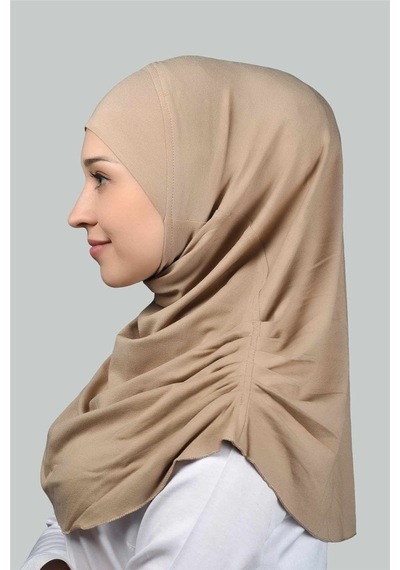 Altobeh Hazır Türban Büzgülü Pileli Pratik Eşarp Tesettür Hijab - Namaz Örtüsü - Koyu Bej