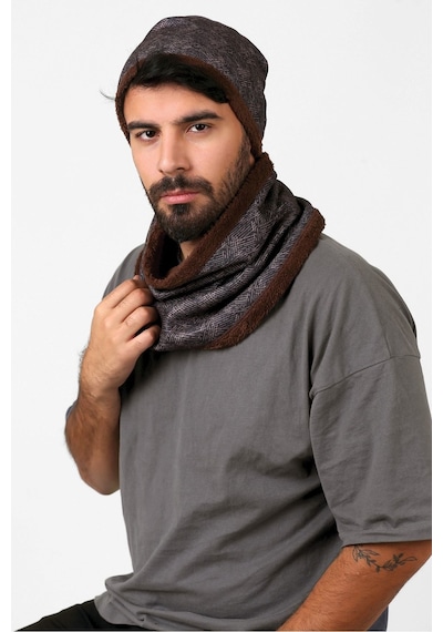 Kahve Erkek Bere Ve Boyunluk 2li Set Takım Scot Bb-107