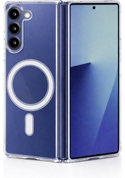 Samsung Uyumlu Galaxy Z Fold 6  Kamera Korumalı Magsafe Wireless Şarj Özellikli Lüks Şeffaf Silikon Telefon Kılıfı Şeffaf