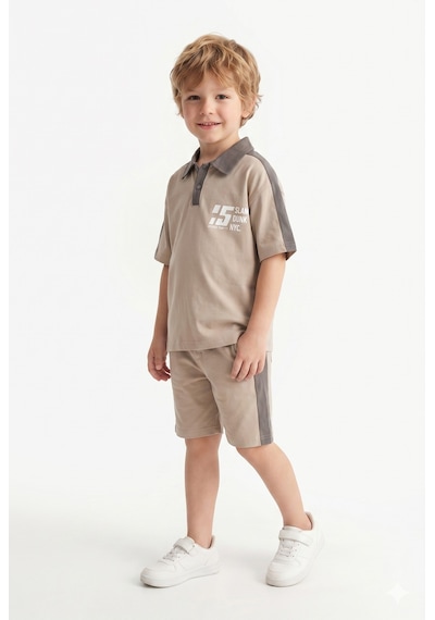 Mnk Baby & Kids Erkek Çocuk Baskılı Kısa Kollu Şortlu 2li Takım M00831 Kahverengi