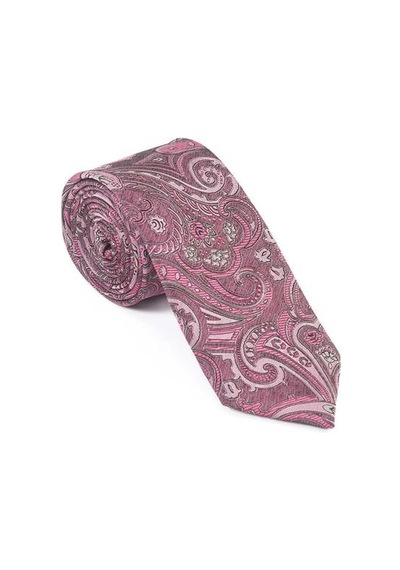 Brianze Pembe Şal Motif Desen Kravat Mendil Set Pembe