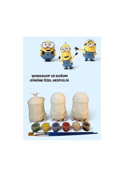 3d Minions Bob-kevin-stuart 3 Lü Set Figür Boyama Seti - Kendin Boya Hobi Ve Etkinlik Seti - Akrilik Boya + 6 Fırça