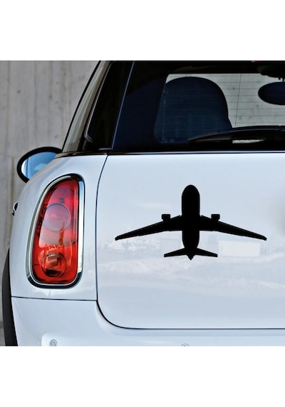 Havalanan Uçak Oto Sticker Etiket Yapıştırma Siyah Renk 22cm