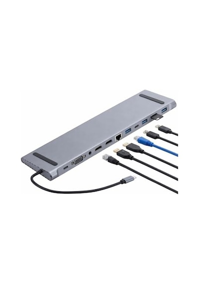 Usb-c 12in1 Hub Çoklayıcı Adaptör Macbook İle Uyumlu Çift Hdmı Vga Rj45 Ethernet Usb 3.0 Sd Tf Kart Okuyucu Pd Şarj Dock Station 01