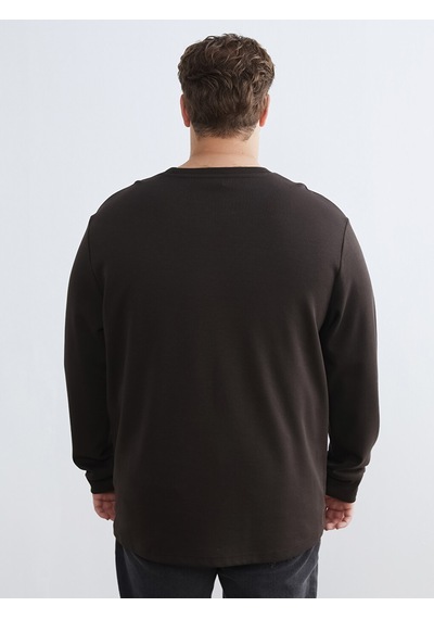 Lcwaıkıkı Classic Kahverengi Büyük Beden Bisiklet Yaka Baskılı Erkek Sweatshirt