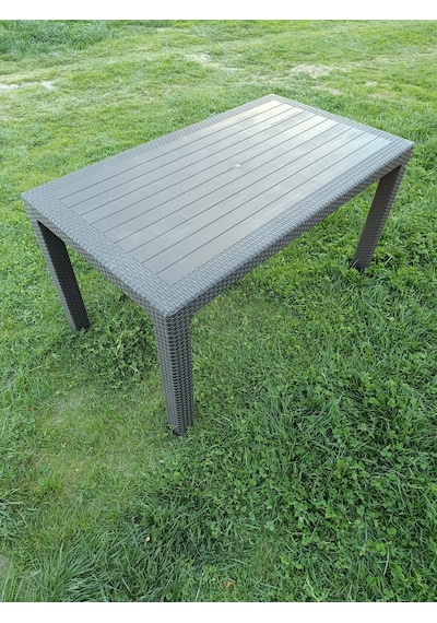 Evko Mobilya Rattan 80x140 Masa, Plastik Masa, Bahçe Balkon Teras Masası, Kare Masa, Dış Mekan Masası Acı Kahverengi