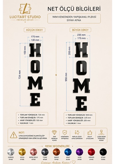 Studio Home Dekoratif Duvar Yazısı 1 Mm Kendinden Yapışkanlı Aynalı Pleksi 9 Renk Seçeneği Gümüş