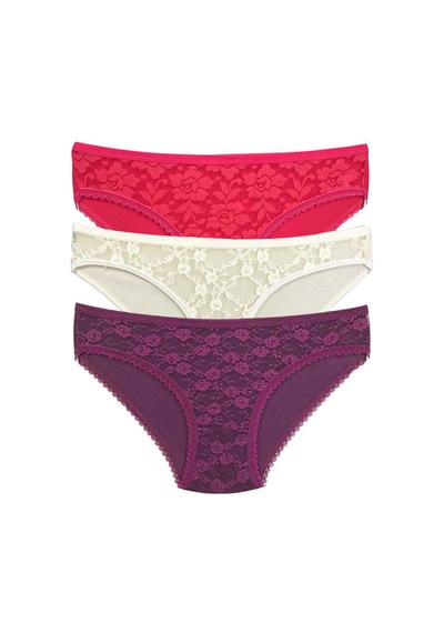 Royaleks 3 Adet Önü Dantelli Transparan Kadın Slip Külot S85 RYL-AKDNDT3095 Çok Renkli