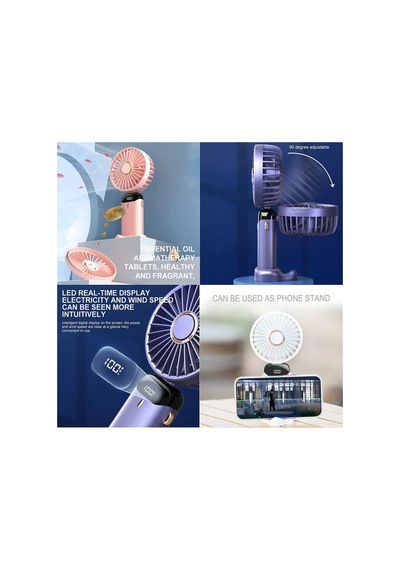 Taşınabilir Dijitalli Mini Fan Şarjlı, Sessiz Ve Güçlü Serinletici Fan Lacivert - 886311102
