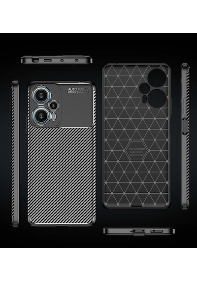 Xiaomi Poco F5 Kilif Lens Karbon Tasarim Negro Silikon Kapak