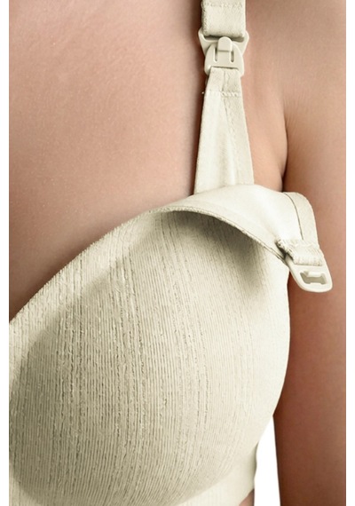 Cottonill Seamless Bra - Mavelle Krem Lazer Kesim Klipsli Ve Çıtçıtlı Önü Açılabilir Emzirme Sütyeni