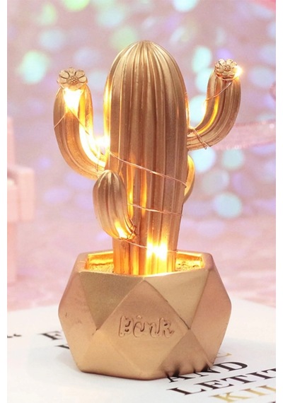 Led Işıklı Sevimli Kaktüs Dekoratif Masa Lambası Mini Biblo Gece Lambası-gold Belirtilmemis 01453957