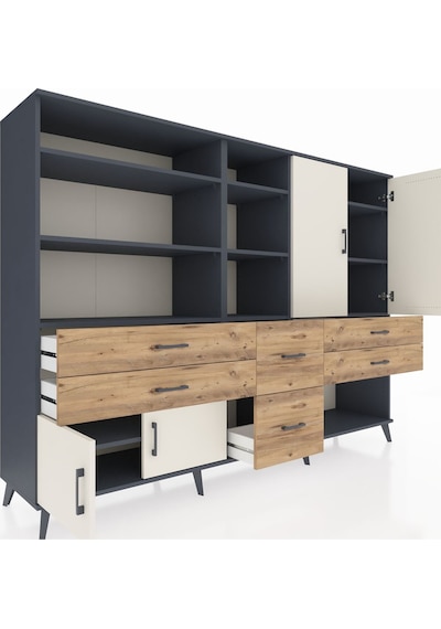 Hyperion Dolap 10 Raflı 6 Çekmeceli 4 Kapaklı 220x44x163 Antrasit Antrasit-aytaşı/çam Hyperion Dolap 10 Raflı 6 Çekmeceli 4 Kapaklı 220x44x163 Antrasit Antrasit-aytaşı/çam