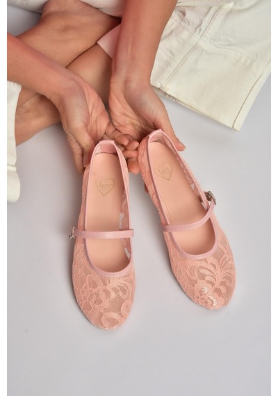 Fox Shoes Y726864006 Pembe Dantelli Kadın Babet