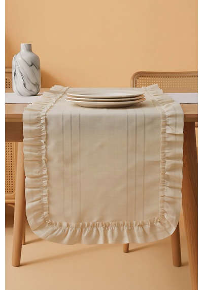 Bej Fırfırlı Colber Runner 45x115 Cm