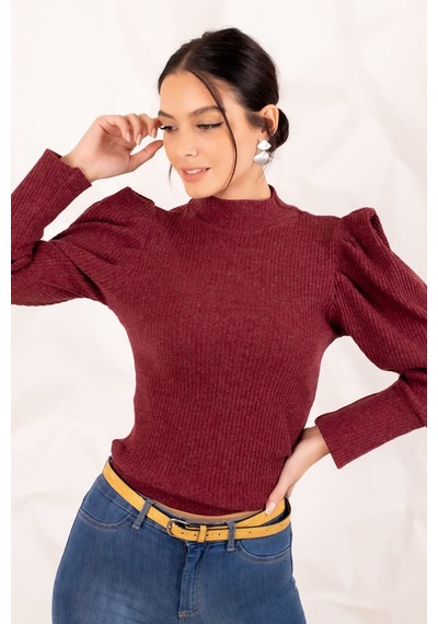 Armonika Kadın Bordo Karpuz Kol Triko Kazak Arm-20k001103