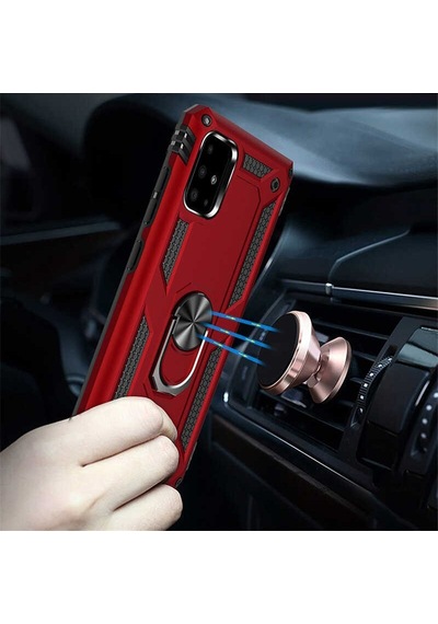 Samsung Uyumlu Galaxy A51 Kılıf Sert Silikon Yüzüklü Stand Özellikli Kapak