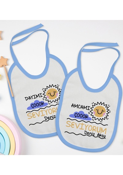 BK Kids Kişiye Özel Dayı ve Amca Tasarımlı 2’li Mavi Mama Önlüğü Mavi