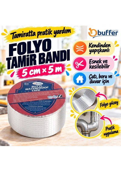 Ultra Dayanıklı Su Geçirmez Yapışkan Bant Folyo 5 Cm Çatı Onarıcı