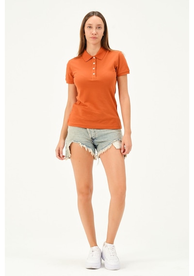 Msw Kadın Kısa Kollu Regular Fit Polo Yaka T-shirt Koyu Oranj
