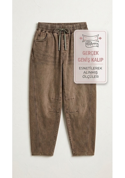 Zanessi Büyük Beden Beli Lastikli Cepli Likralı Denim Mom Kesim Kadın Pantolon Kahverengi Zanessi Büyük Beden Beli Lastikli Cepli Likralı Denim Mom Kesim Kadın Pantolon Kahverengi