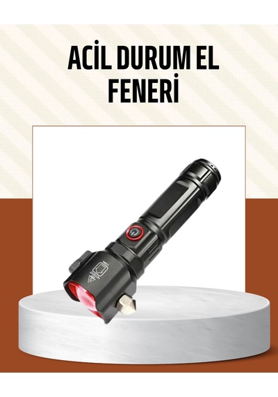 Çekiçli Pusulalı Acil Durum Feneri Usb Şarjlı Çok Fonksiyonlu