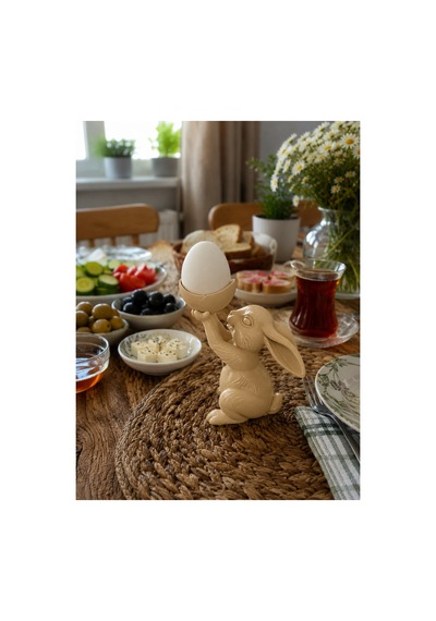 Kahvaltı Masalarının Yumurta Serviscisi Tavşan Figürü Bej Bej
