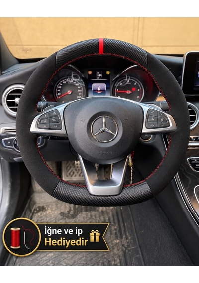 Mercedes W447 Dikme Direksiyon Kılıfı Alcantara Süet Mat Karbon Kırmızı Yüzük Ve Dikiş 2014-2024