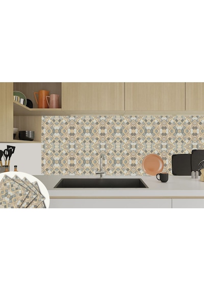Tink Kendinden Yapışkanlı Renkli Gold Çiçek Desenli Pvc Karo 30x30 Cm