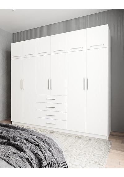 Biray 6 Kapaklı Gardırop Dolap Beyaz 240 Cm Montaj Dahil
