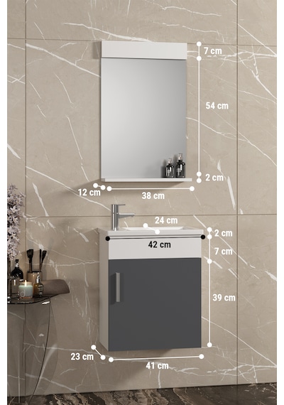 Lale 42x24 Cm Beyaz-antrasit Gri Mat Mdf Seramik Lavabolu Asma Banyo Dolabı Takımı Beyaz- Antrasit Gri Lale 42x24 Cm Beyaz-antrasit Gri Mat Mdf Seramik Lavabolu Asma Banyo Dolabı Takımı Beyaz- Antrasit Gri