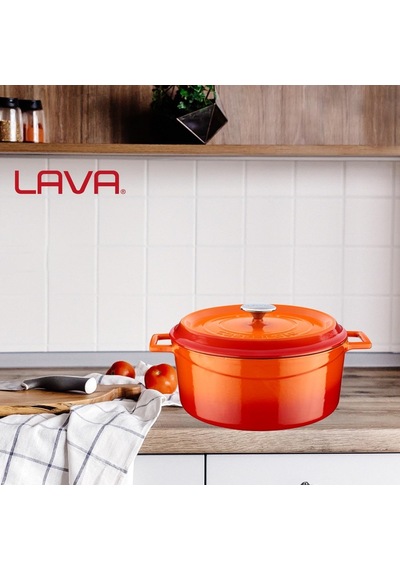 Lava Döküm Yuvarlak Tencere, Trendy, 28 Cm, 6.71 L Hacim, Turuncu Diğer