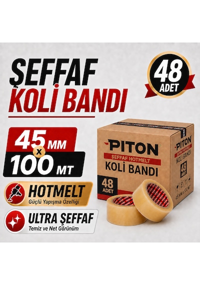 Sanplaza Şeffaf Hotmelt Koli Bandı 45 Mm X 100 Mt Güçlü Yapışkanlı Paketleme Ambalaj Bandı 48 Adet