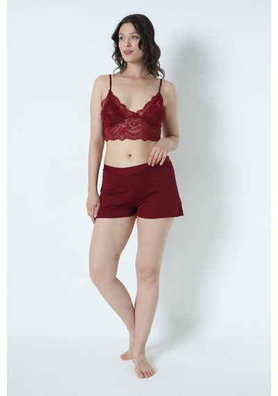 Alissa 9620 Kadın Çeyizlik Dantelli Penye 6'lı Set -bordo Bordo