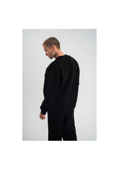 Erkek Uzun Kol Bisiklet Yaka 3 İplik Pamuklu Kışlık Sweatshirt - Siyah