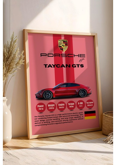 Porsche Taycan Gts Premium Elektrikli Spor Araba Tablosu - Teknik Özellikli Otomobil Duvar Dekoru Kayın Porsche Taycan Gts Premium Elektrikli Spor Araba Tablosu - Teknik Özellikli Otomobil Duvar Dekoru Kayın