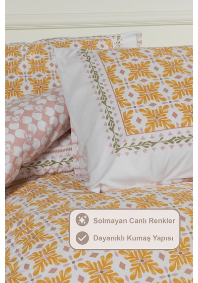 Elart Amanda Nevresim Takımı Çift Kişilik %100 Pamuk Ranforce Lastikli Çarşaf 200x220 Cm Sarı Sarı