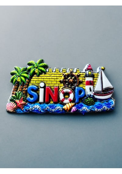 Sinop Polyester Kabartmalı Magnet 8,5x4 Cm Şehir Magneti Dekoratif Hediyelik Buzdolabı Süsü Kod:1854