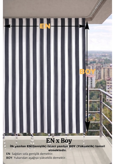 Antrasit-beyaz Balkon Perdesi Kornişli Bağcıklı Su Geçirmez Dış Mekan Dayanıklı Balkon Brandası