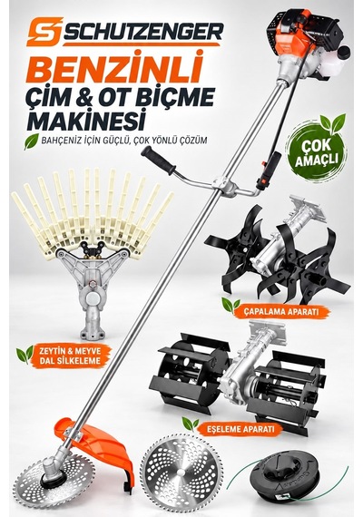 Schutzenger HQ-25 Benzinli Çim Biçme Ot Kesme Makinesi Tek Şanzıman Çapalama Ve Eşeleme Başlığı Dal Zeytin Silkeleme