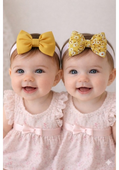 Pamuk Kız Bebek Fiyonk Bandana 2'li Set Sarı - Sarı Çiçekli Sarı - Sarı Çiçekli