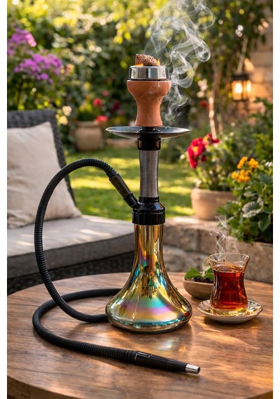 Modern Cam Nargile Takımı 60 Cm Masaüstü Nargile Seti Hortumlu Şişe Cam Nargile Ev Balkon Teras Kullanımı