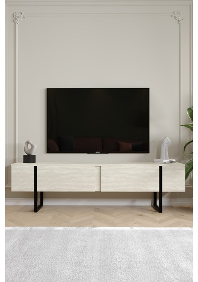 Serenity Metal Ayaklı Tv Ünitesi 180 Cm - Traverten Desen Traverten