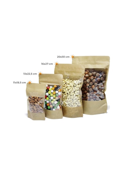 Geniş Pencereli Kraft Doypack 16X27 Cm - 100 Adet N11.788